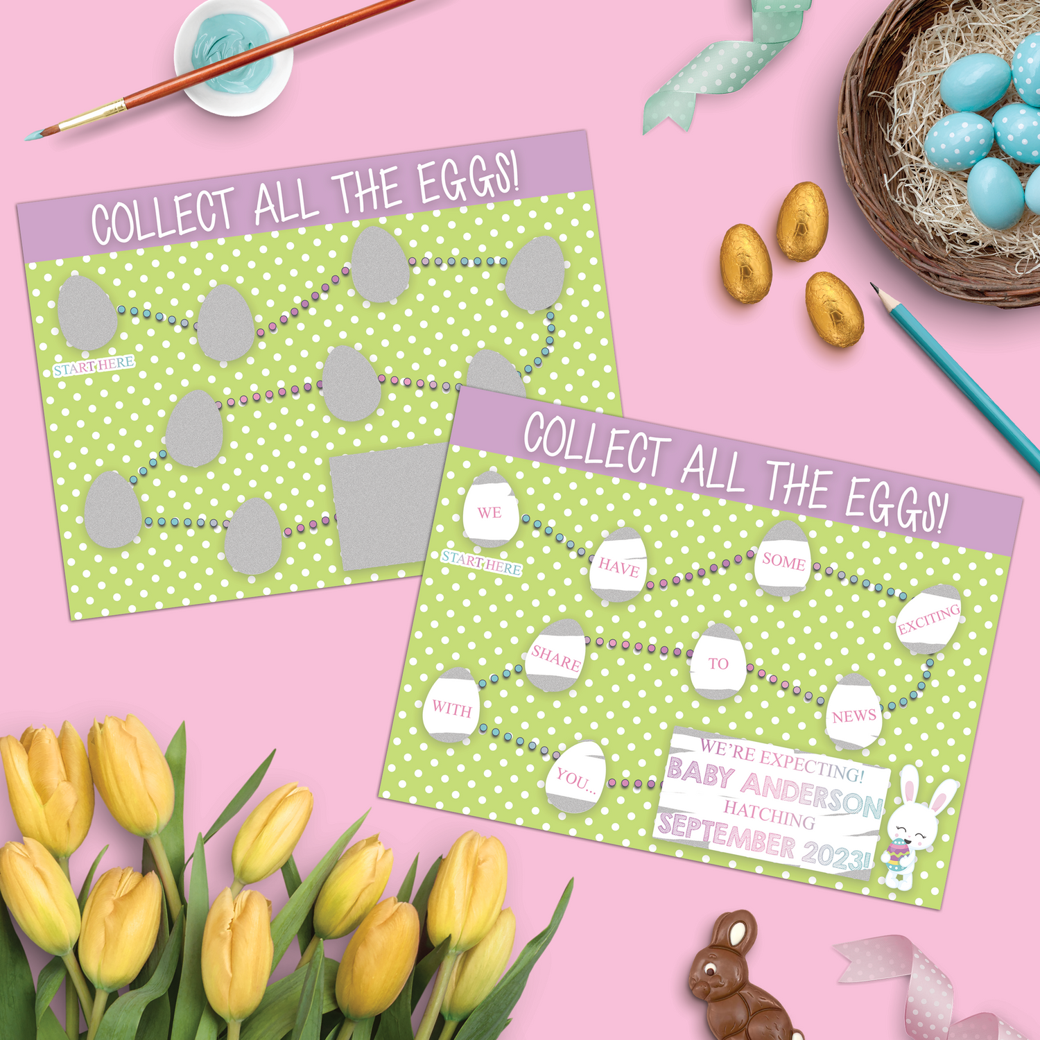 Easter-themed Pregnancy Announcement Scratch Cards