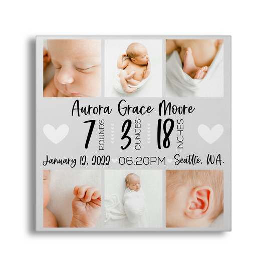 Personalized Birth Stats Announcement Gallery Wrap Canvas - GC0011 | S'Berry Boutique