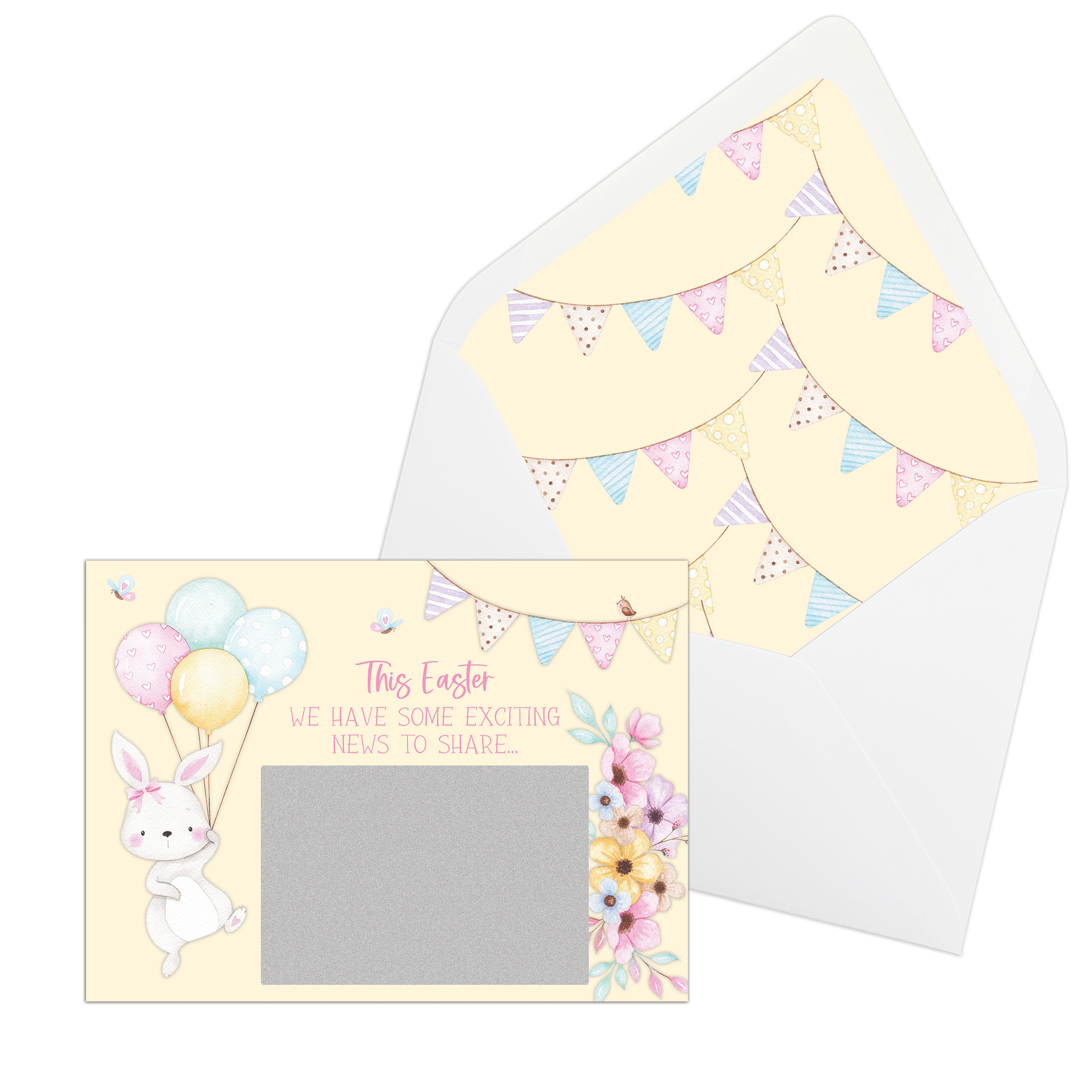 Easter Pregnancy Announcement | Scratch Card | Bunny Holding Balloons Design | With Envelope | Personalized | S'Berry Boutique