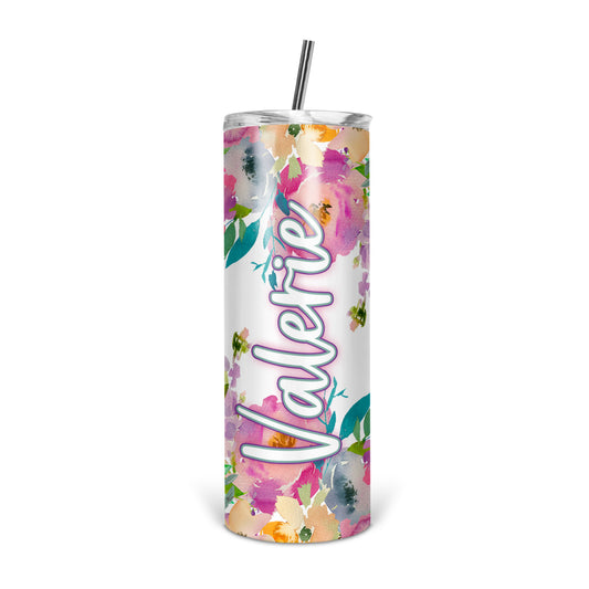 Personalized Floral Skinny Tumbler With Straw - ST0016 | S'Berry Boutique