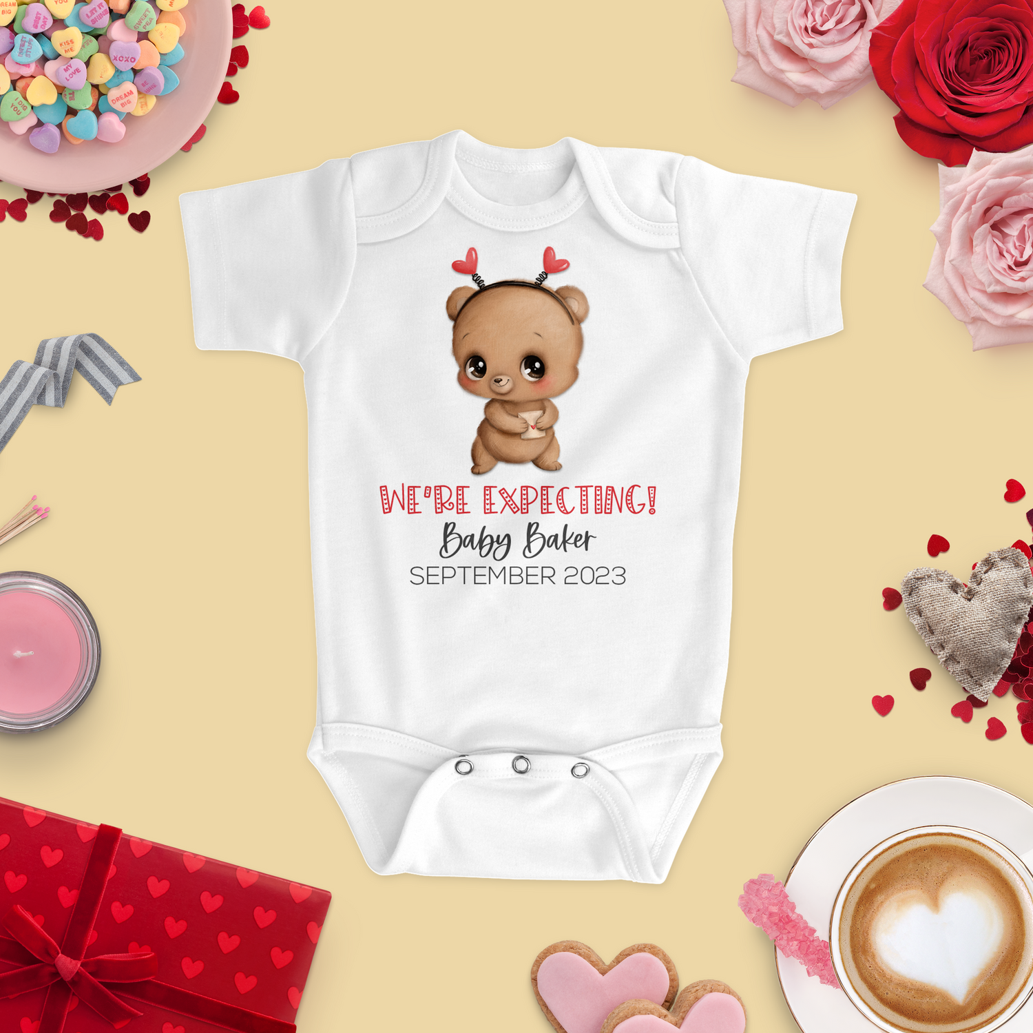 Valentine's Day-Themed Baby Bodysuit Pregnancy Announcements
