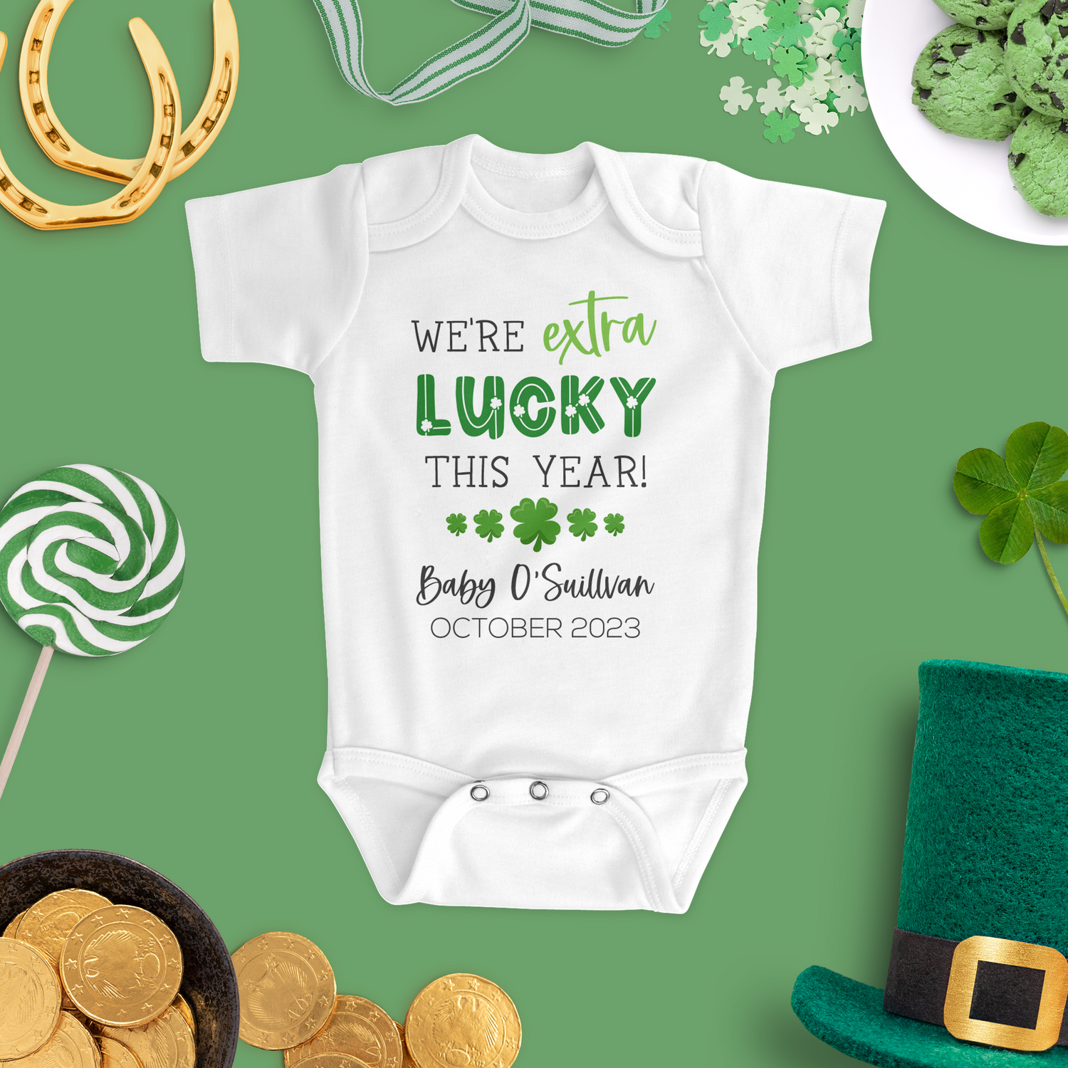 St. Patrick's Day-Themed Baby Bodysuit Pregnancy Announcements