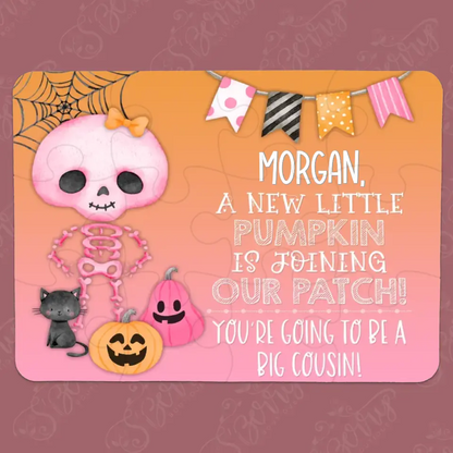Halloween Big Cousin Pregnancy Announcement | Jigsaw Puzzle | Pink | Joining Pumpkin Patch | Personalized | S'Berry Boutique