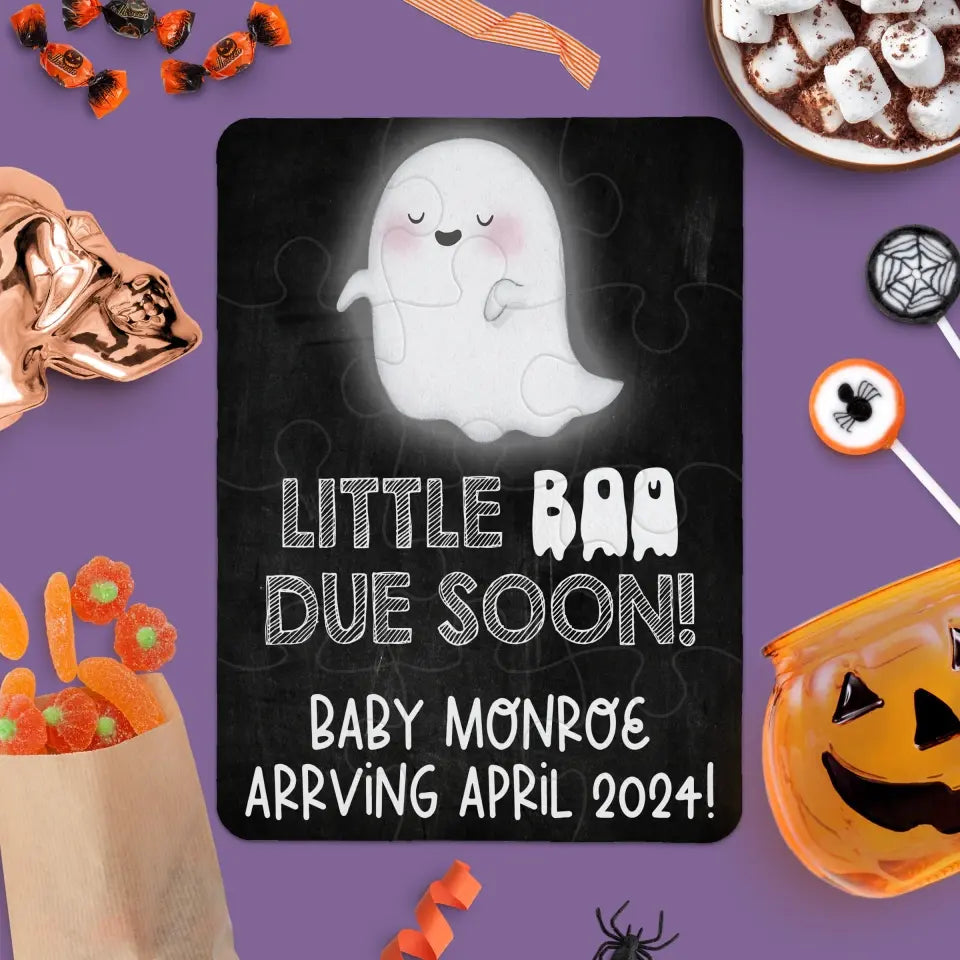 Halloween Pregnancy Announcement | Jigsaw Puzzle | Ghost | Little Boo Due Soon | Personalized | S'Berry Boutique