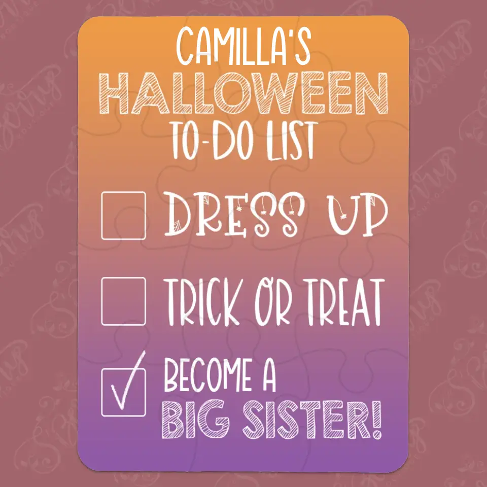Halloween Big Sister Pregnancy Announcement | Jigsaw Puzzle | To-Do List | Personalized | S'Berry Boutique