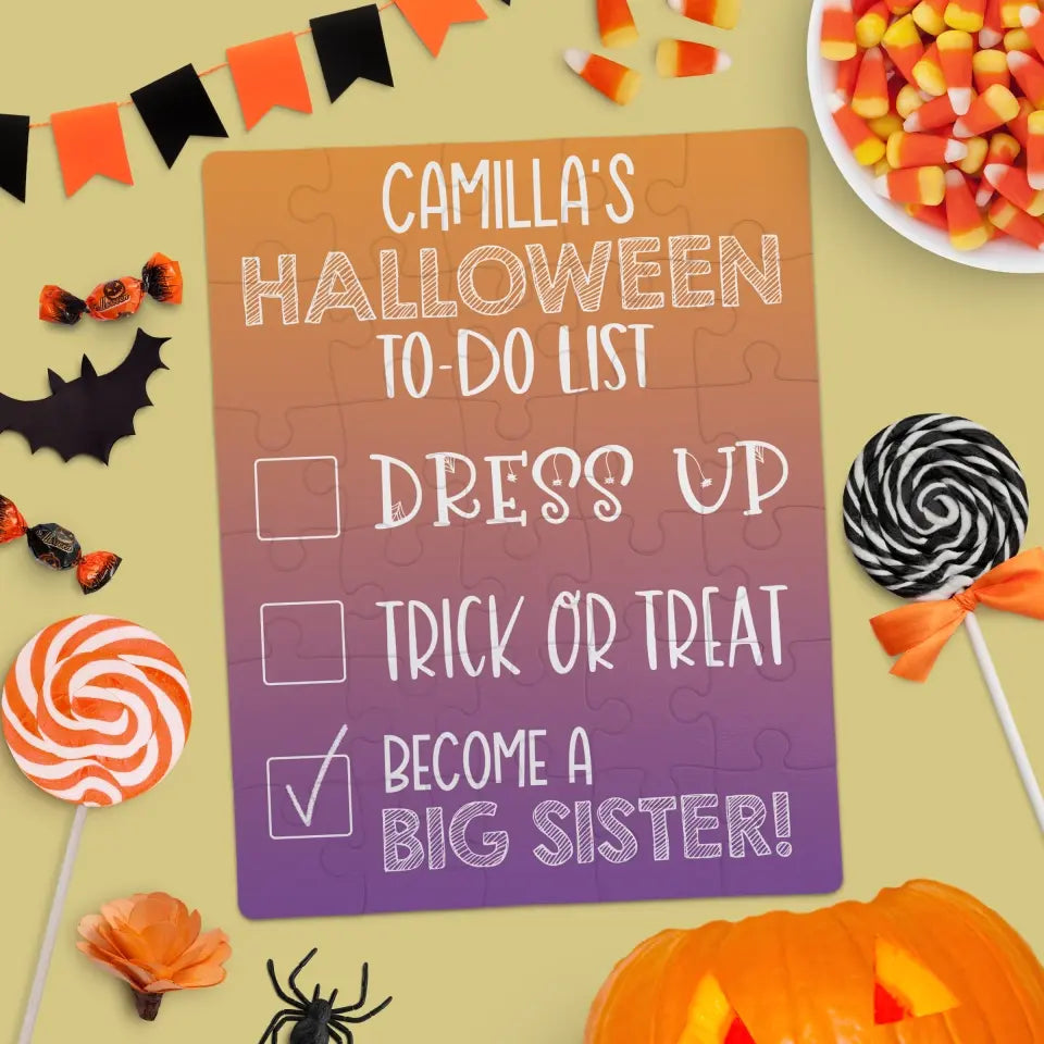 Halloween Big Sister Pregnancy Announcement | Jigsaw Puzzle | To-Do List | Personalized | S'Berry Boutique