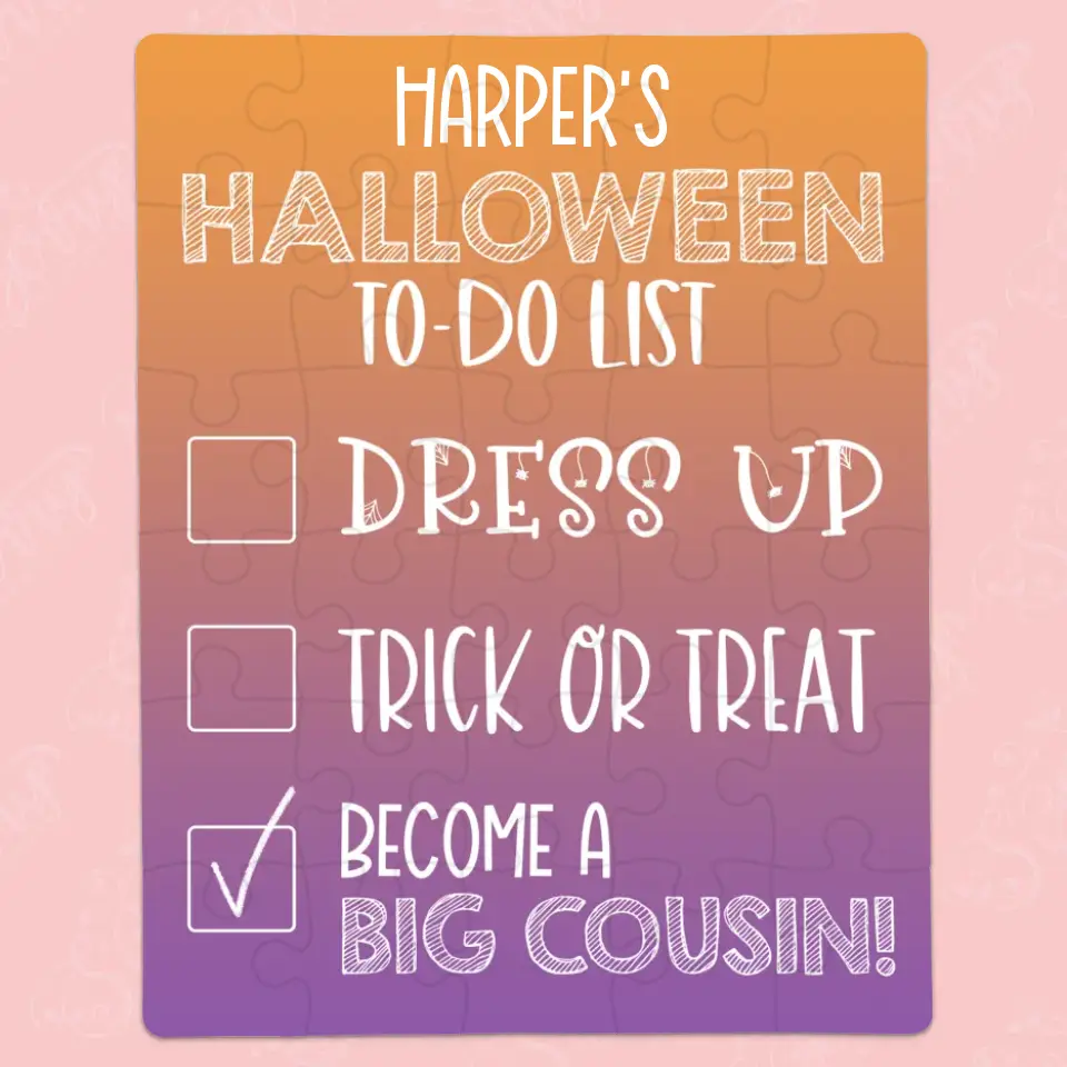 Halloween Big Cousin Pregnancy Announcement | Jigsaw Puzzle | To-Do List | Personalized | S'Berry Boutique
