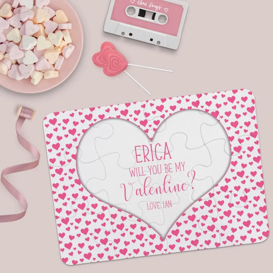 Will You Be My Valentine | Jigsaw Puzzle | Pink Hearts | Personalized | S'Berry Boutique