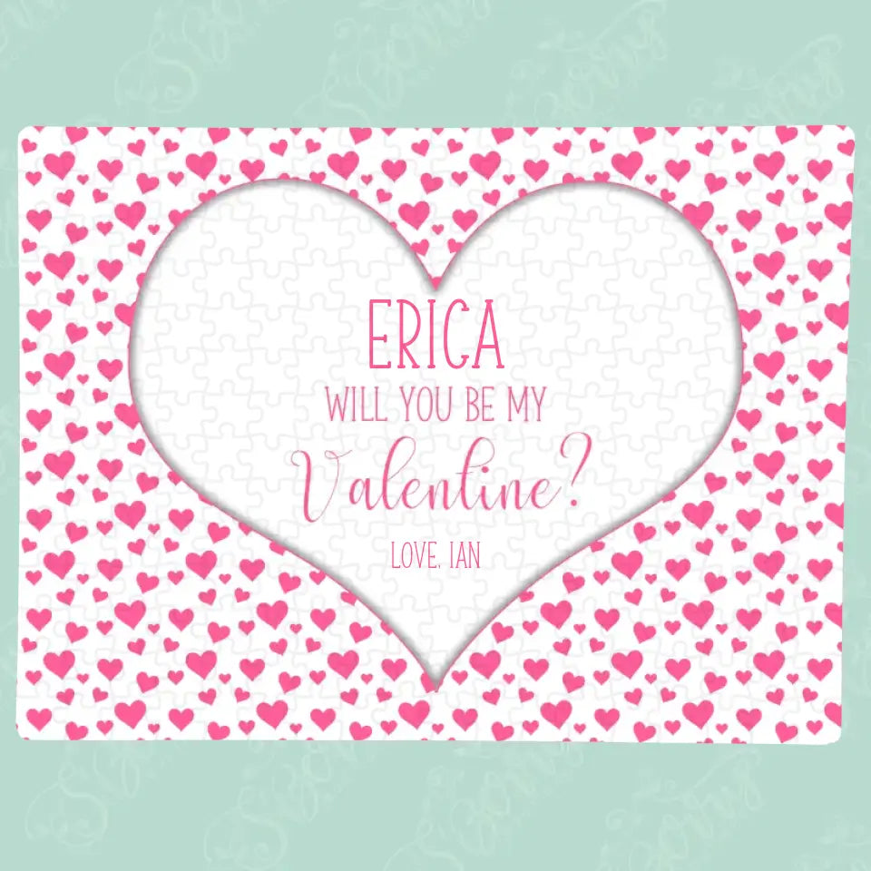 Will You Be My Valentine | Jigsaw Puzzle | Pink Hearts | Personalized | S'Berry Boutique