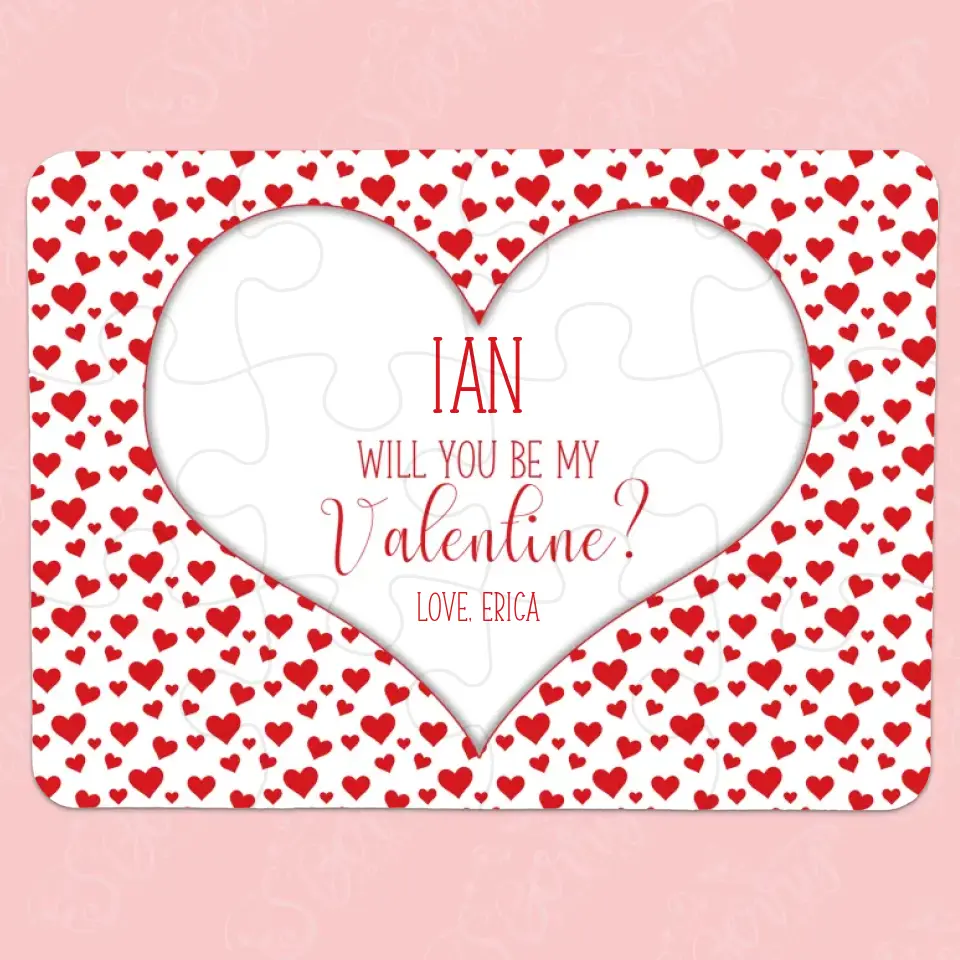 Will You Be My Valentine | Jigsaw Puzzle | Red Hearts | Personalized | S'Berry Boutique