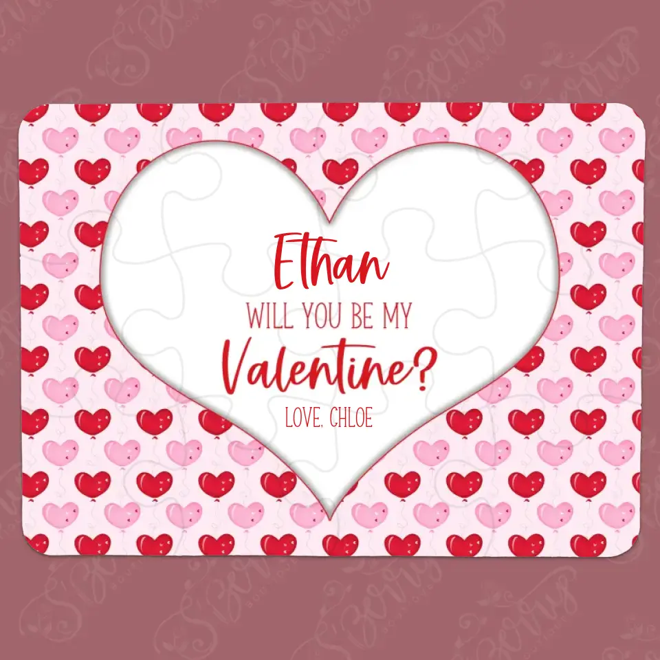 Will You Be My Valentine | Jigsaw Puzzle | Red & Pink Hearts | Personalized | S'Berry Boutique