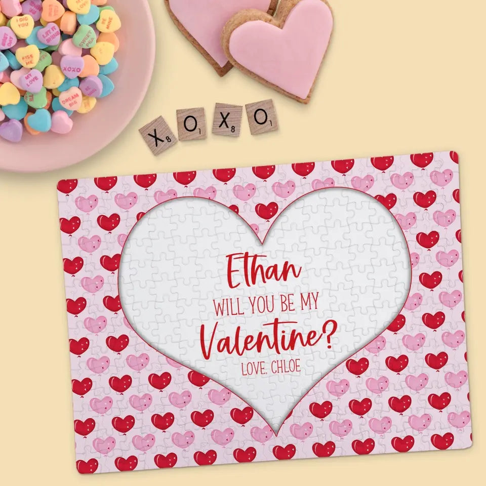 Will You Be My Valentine | Jigsaw Puzzle | Red & Pink Hearts | Personalized | S'Berry Boutique