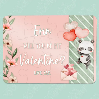 Will You Be My Valentine | Jigsaw Puzzle | Panda With Heart Balloons | Personalized | S'Berry Boutique
