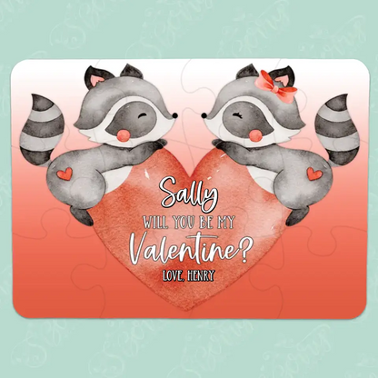 Will You Be My Valentine | Jigsaw Puzzle | His & Her Raccoons With Heart | Personalized | S'Berry Boutique