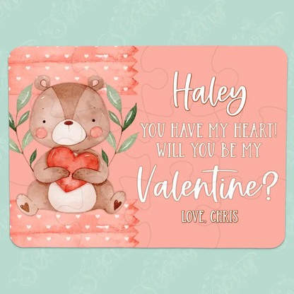 Will You Be My Valentine | Jigsaw Puzzle | Bear Holding Heart | Personalized | S'Berry Boutique