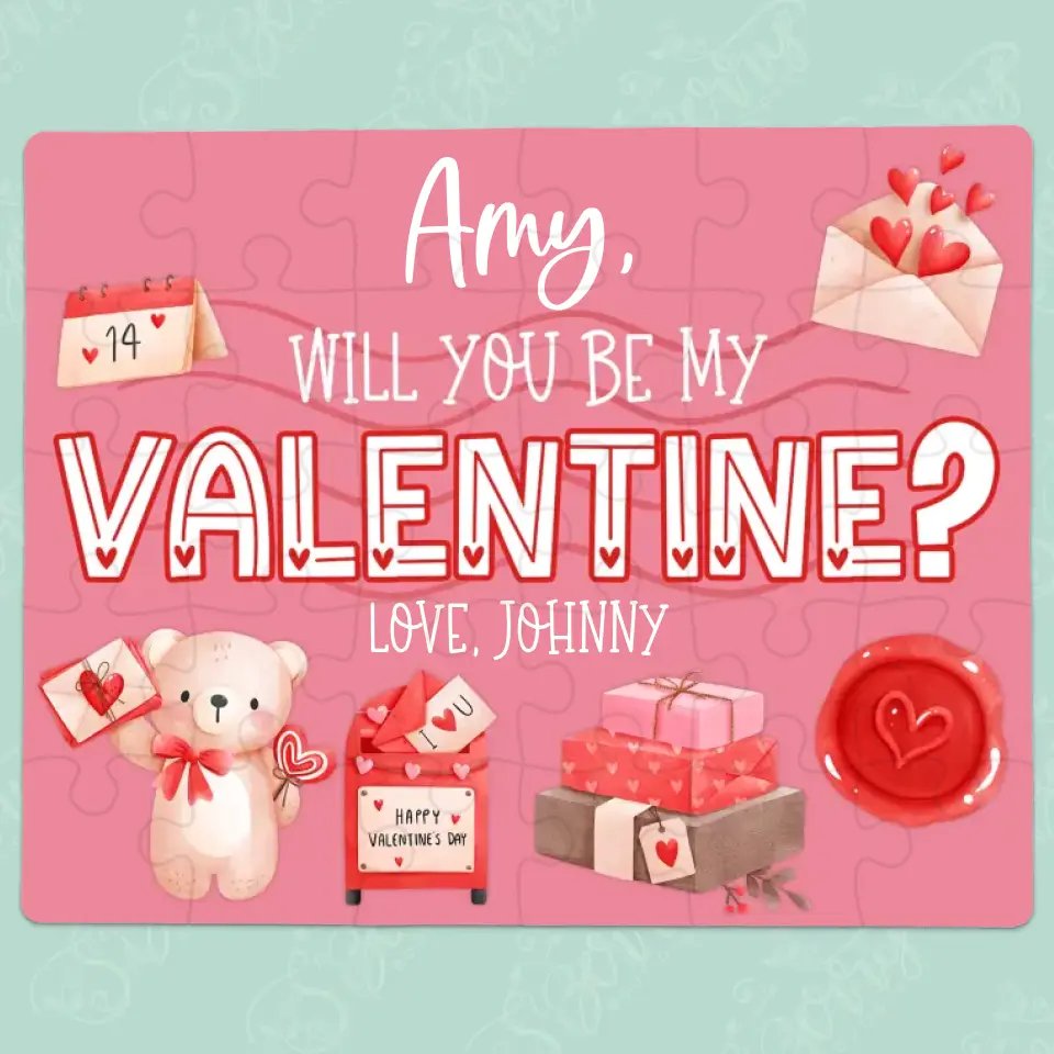 Will You Be My Valentine | Jigsaw Puzzle | Bear Holding Mail | Personalized | S'Berry Boutique