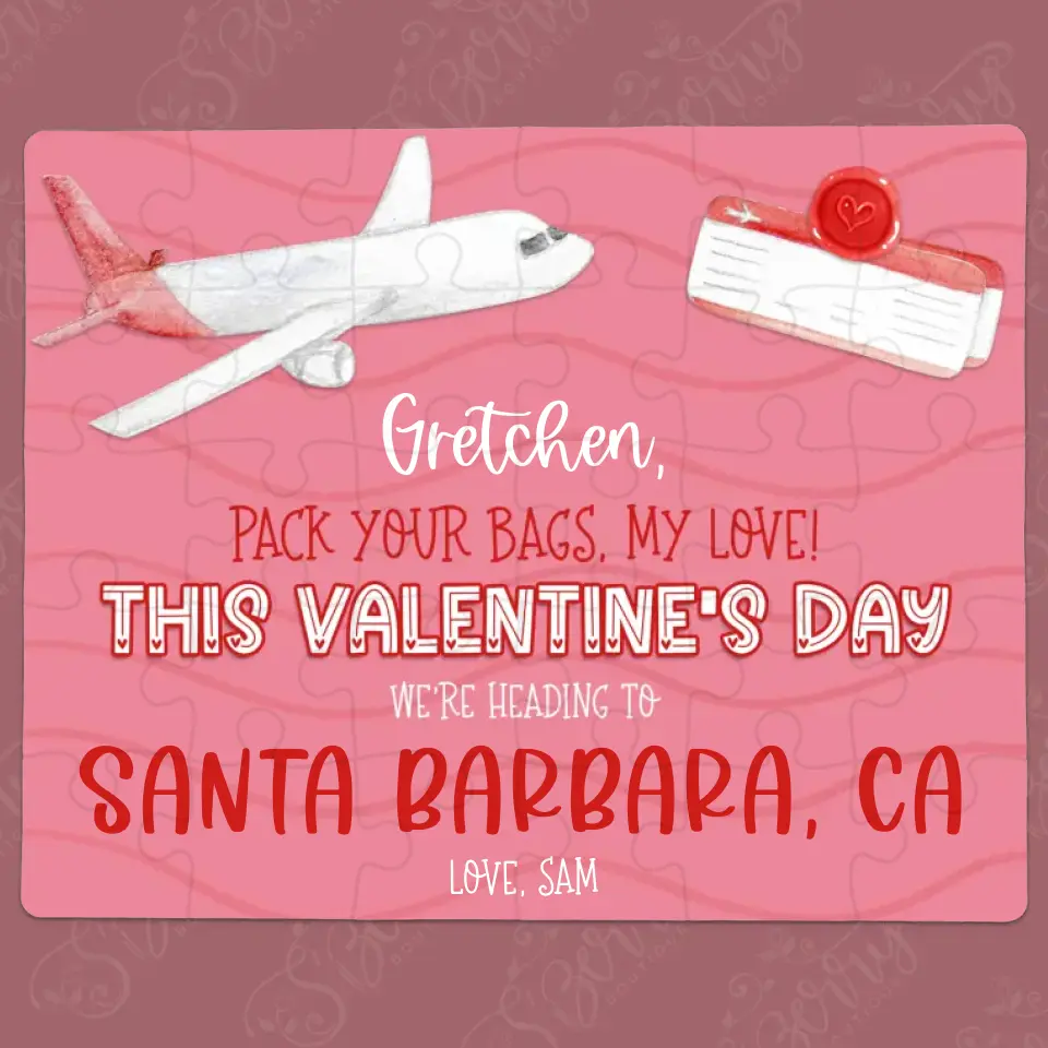 Valentine's Day Destination Surprise Reveal | Jigsaw Puzzle | Airplane & Plane Tickets | Personalized | S'Berry Boutique