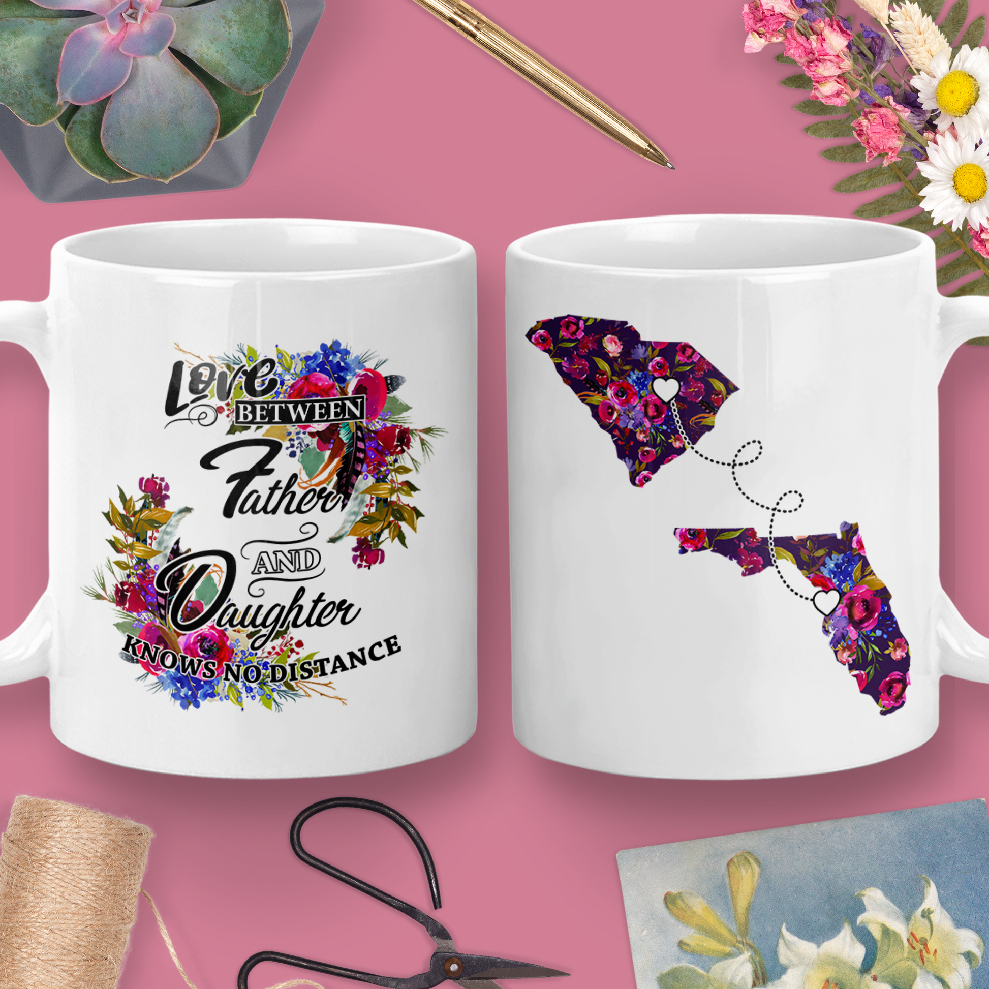 Long Distance Mug | State to State | Father’s Day Gift | Father & Daughter | Personalized | S'Berry Boutique