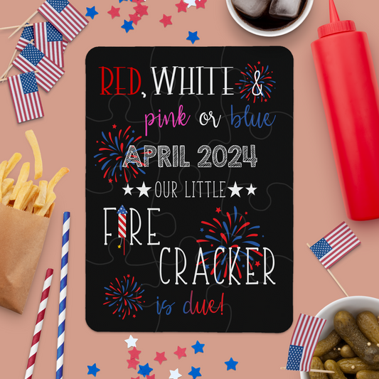 4th Of July Pregnancy Announcement | Jigsaw Puzzle | Little Firecracker Due (Dark) | Personalized | S'Berry Boutique