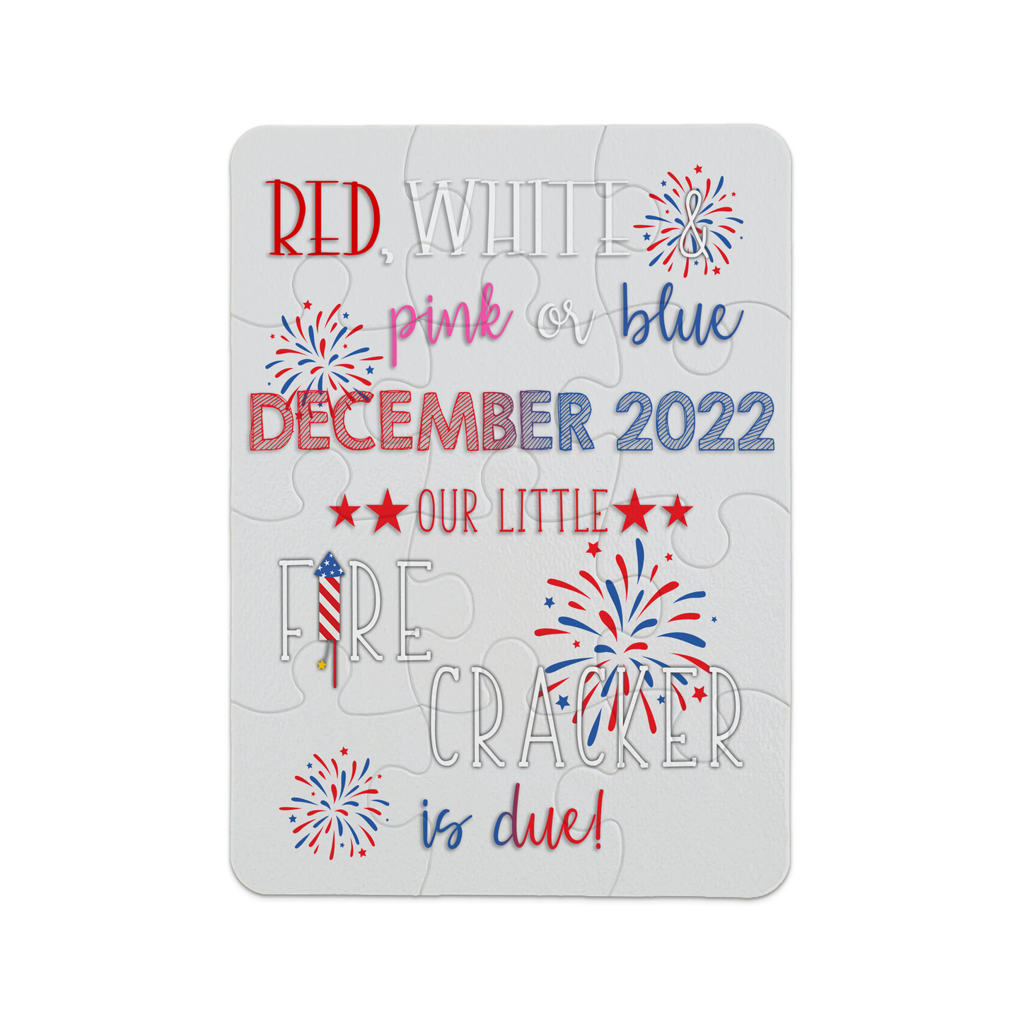 4th Of July Pregnancy Announcement | Jigsaw Puzzle | Little Firecracker Due (Light) | Personalized