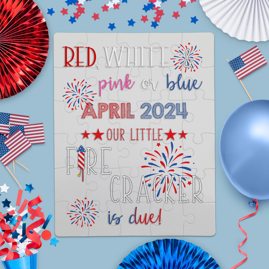 4th Of July Pregnancy Announcement | Jigsaw Puzzle | Little Firecracker Due (Light) | Personalized | S'Berry Boutique