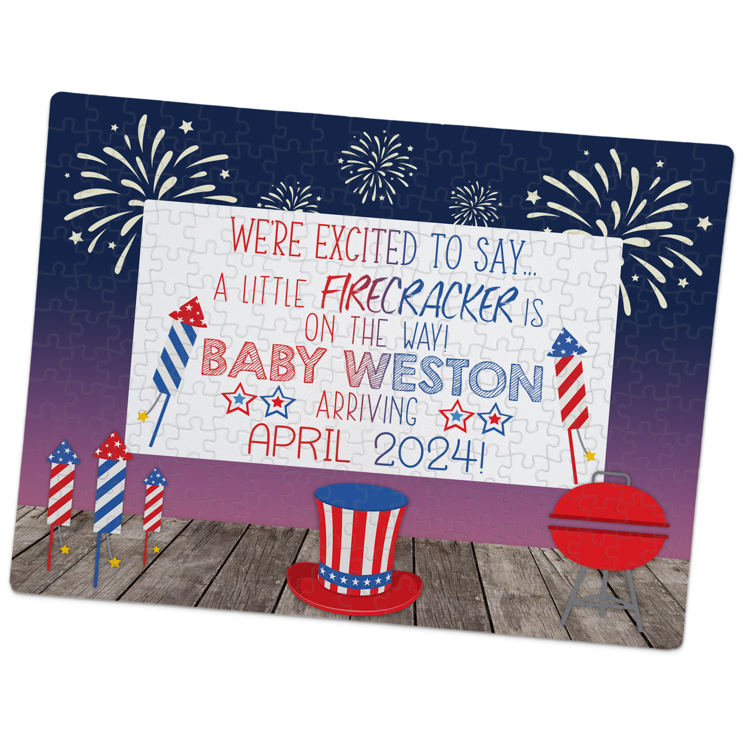 4th Of July Pregnancy Announcement | Jigsaw Puzzle | Little Firecracker On The Way | Personalized