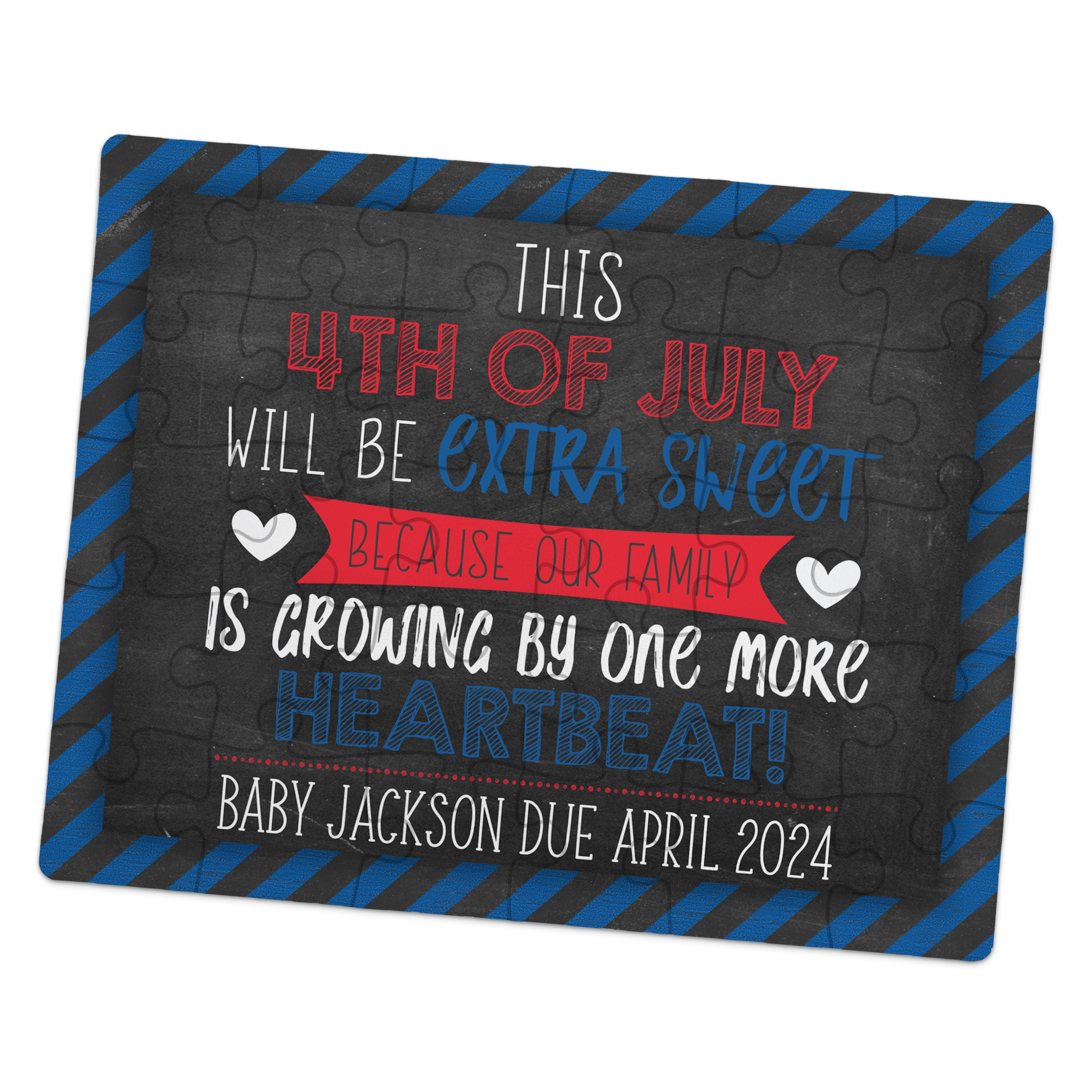 4th Of July Pregnancy Announcement | Jigsaw Puzzle | Growing By One More Heartbeat | Personalized | S'Berry Boutique