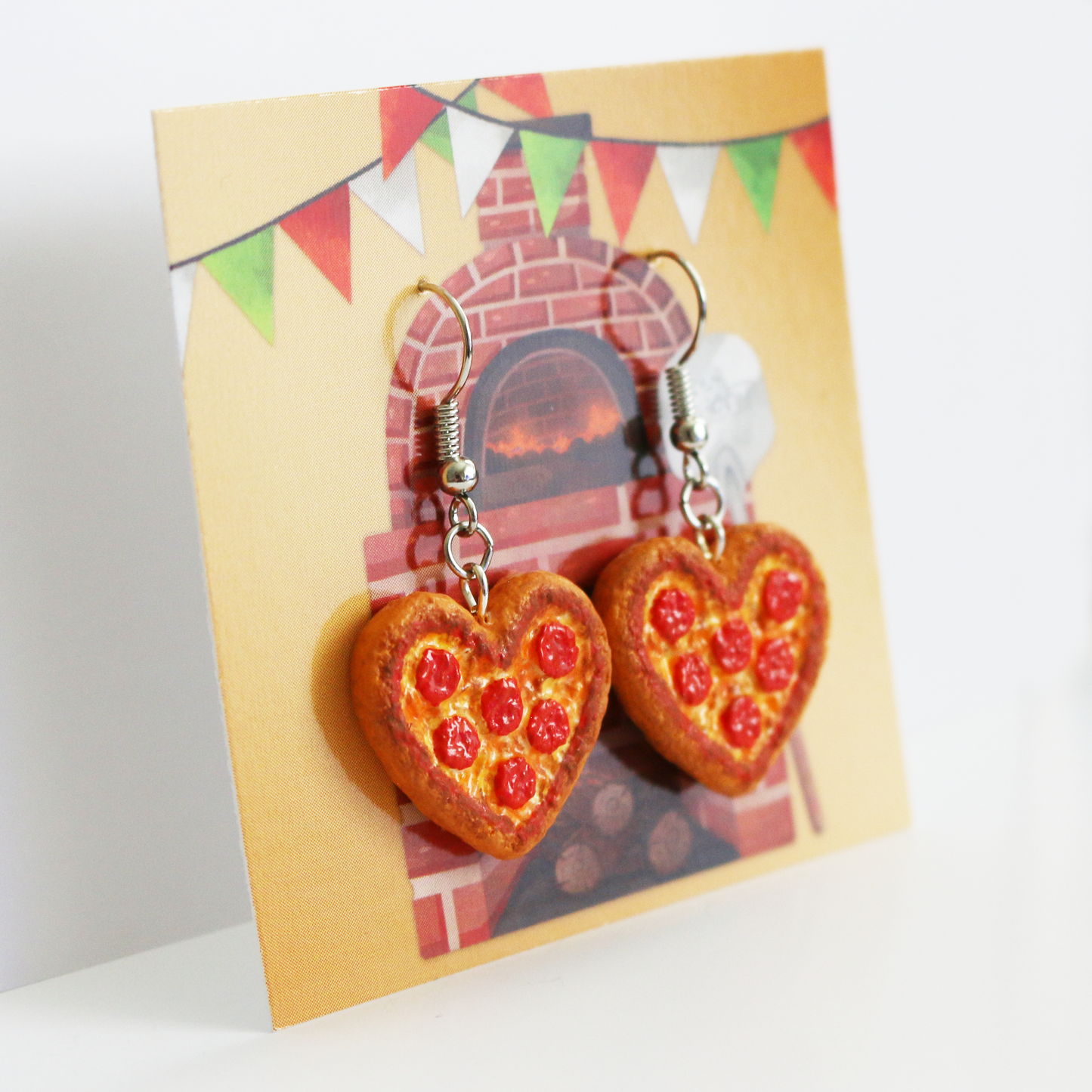 Pepperoni Pizza Earrings | Miniature Realistic Looking | Food Jewelry | Heart Shaped | S'Berry Boutique