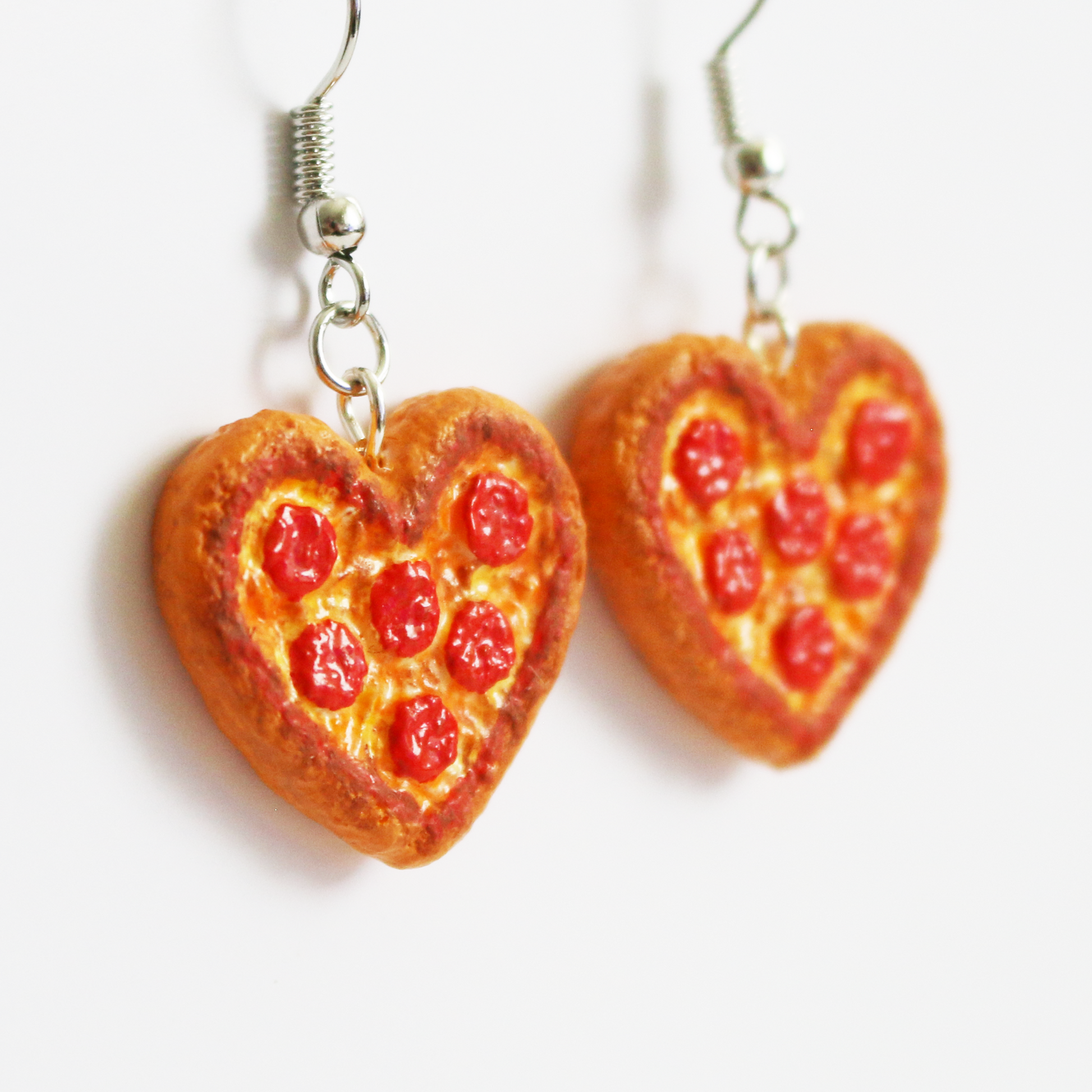 Pepperoni Pizza Earrings | Miniature Realistic Looking | Food Jewelry | Heart Shaped | S'Berry Boutique