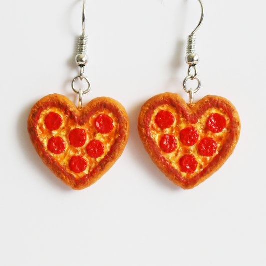 Pepperoni Pizza Earrings | Miniature Realistic Looking | Food Jewelry | Heart Shaped