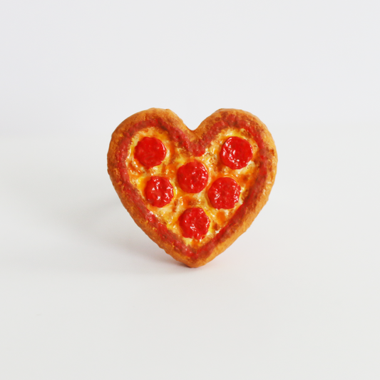 Pepperoni Pizza Ring | Miniature Realistic Looking | Food Jewelry | Heart Shaped | Adjustable