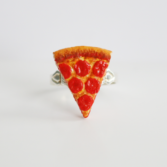 Pepperoni Pizza Slice Ring | Miniature Food Jewelry | Adjustable | S'Berry Boutique