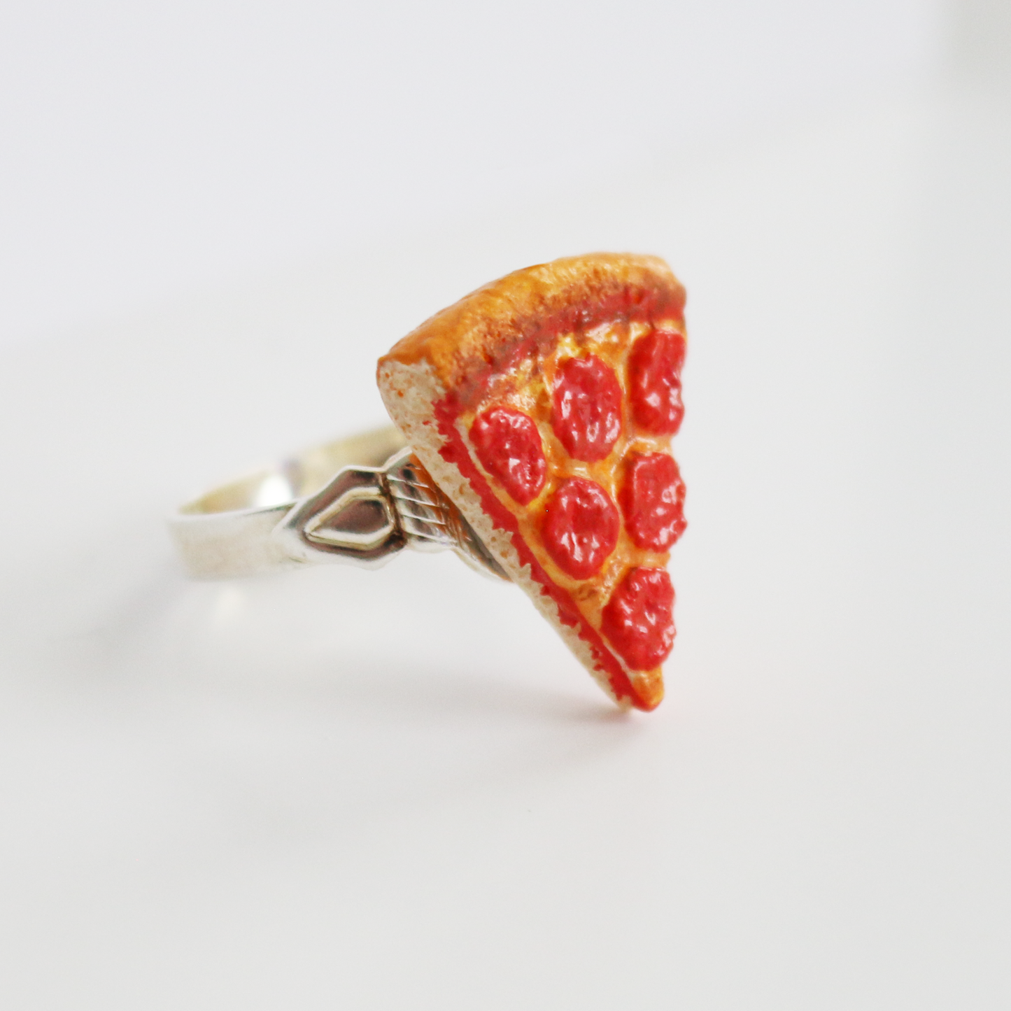 Pepperoni Pizza Slice Ring | Miniature Food Jewelry | Adjustable