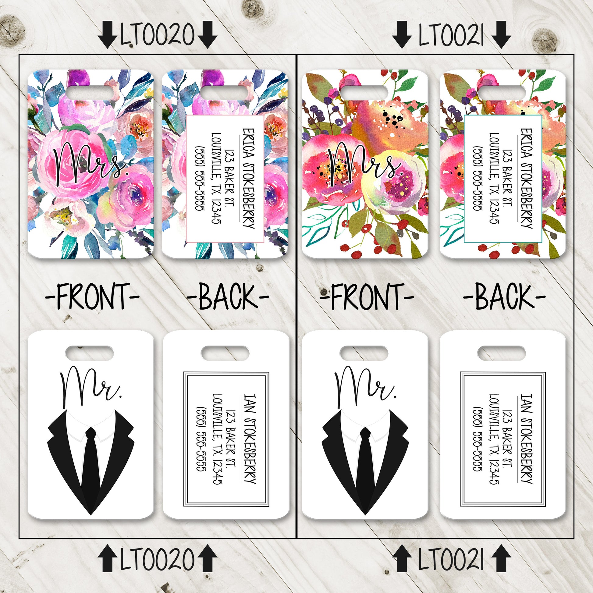 Mr. & Mrs. Wedding Luggage Tags - LT0012-LT0023