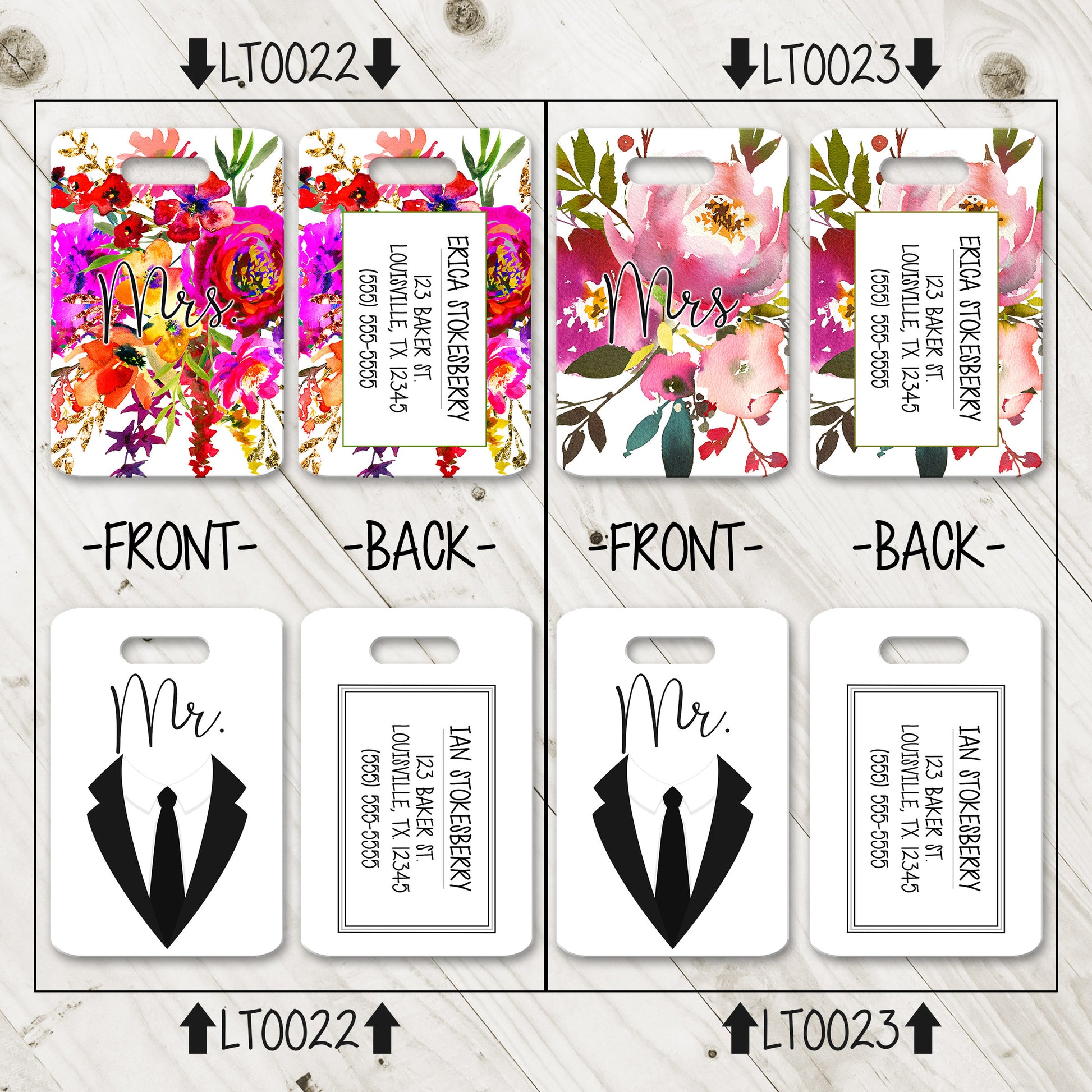 Mr. & Mrs. Wedding Luggage Tags - LT0012-LT0023