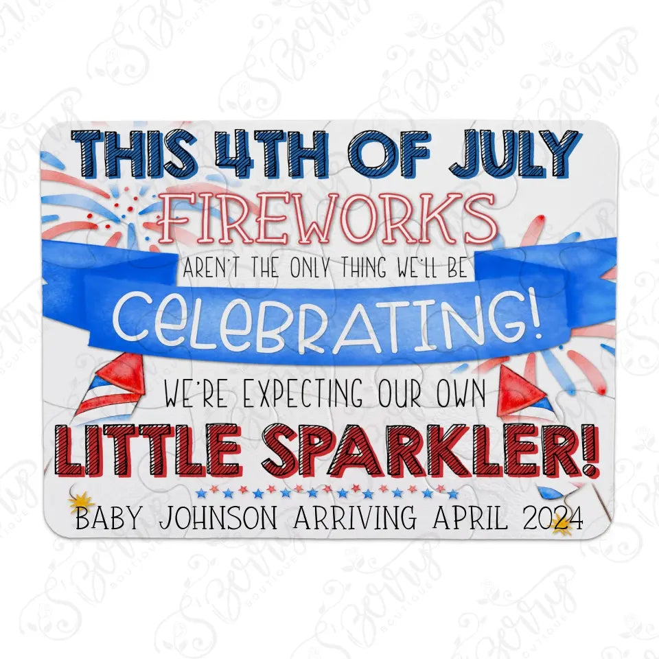 4th Of July Pregnancy Announcement | Jigsaw Puzzle | Expecting A Little Sparkler | Personalized
