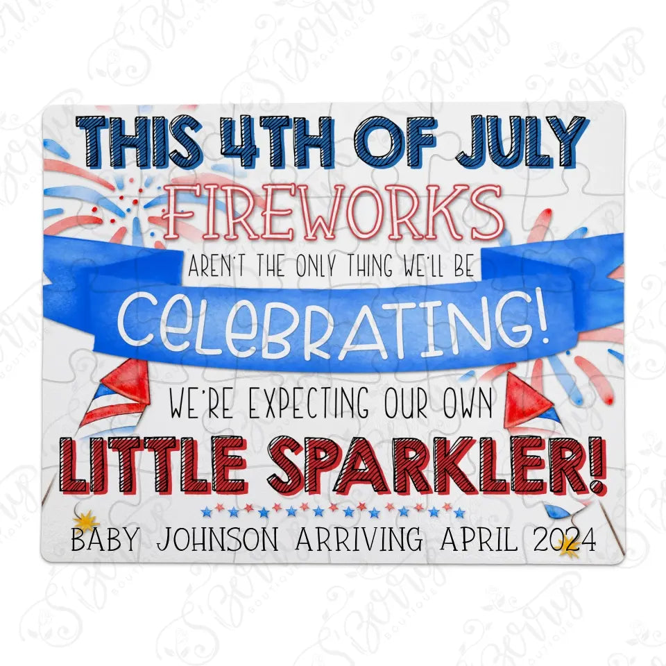4th Of July Pregnancy Announcement | Jigsaw Puzzle | Expecting A Little Sparkler | Personalized