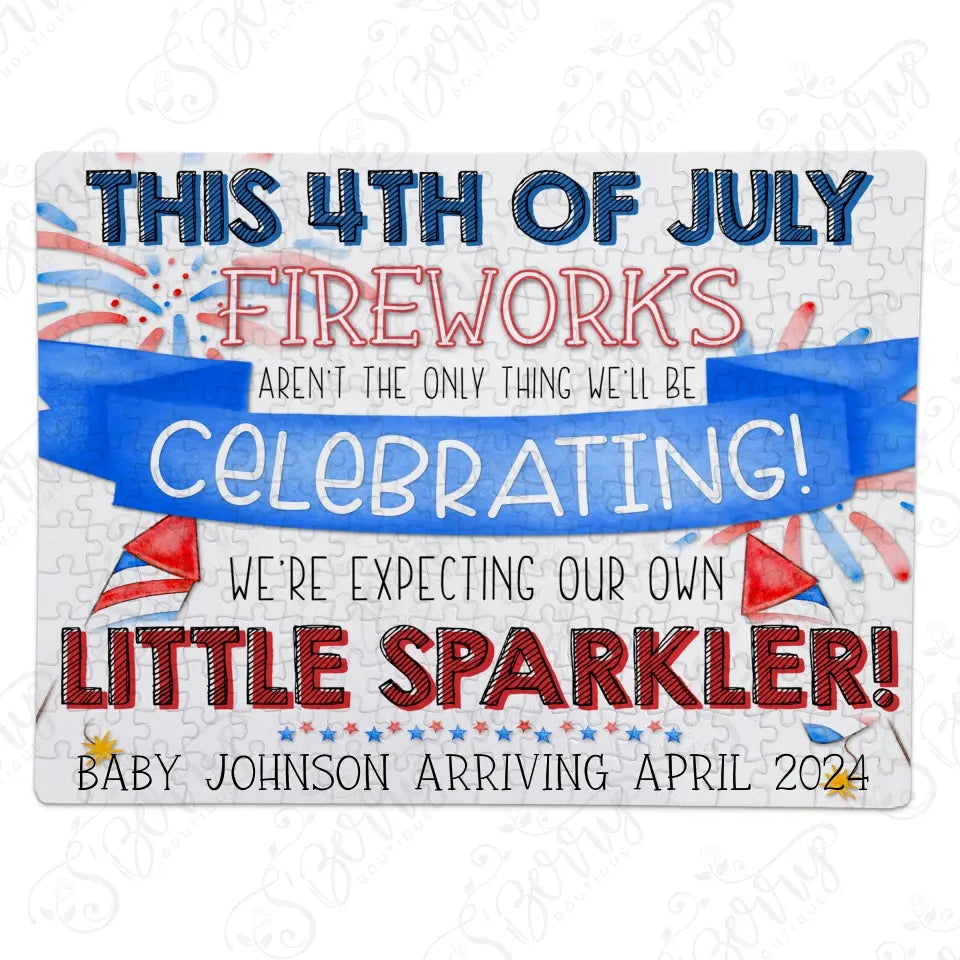 4th Of July Pregnancy Announcement | Jigsaw Puzzle | Expecting A Little Sparkler | Personalized | S'Berry Boutique