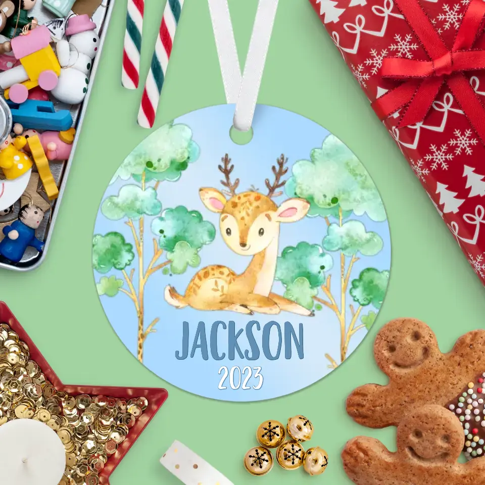 Deer Christmas Ornament | Male Deer | Blue | Boy | 2023 | Personalized | S'Berry Boutique