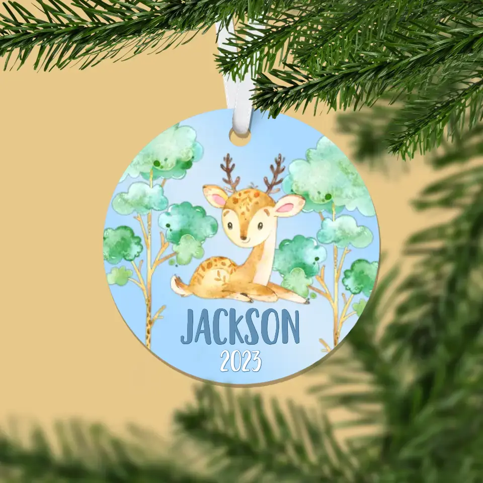 Deer Christmas Ornament | Male Deer | Blue | Boy | 2023 | Personalized