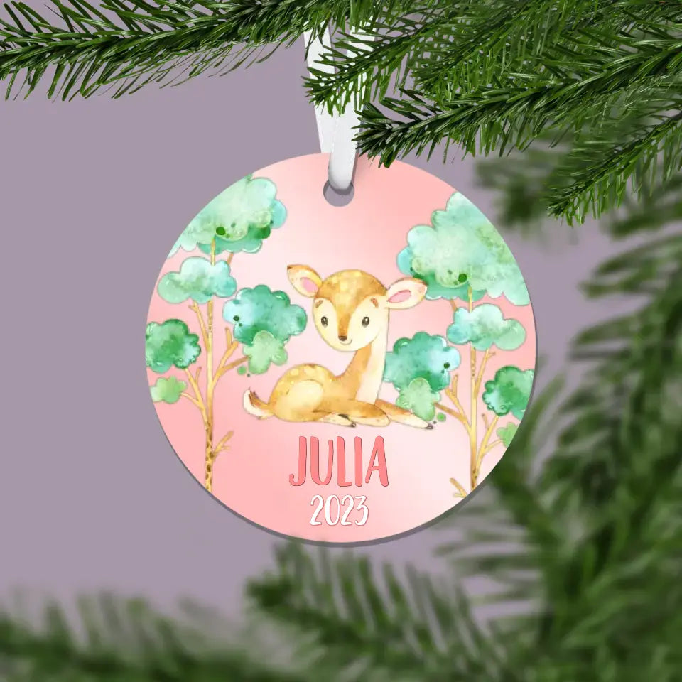 Deer Christmas Ornament | Female Deer | Pink | Girl | 2023 | Personalized