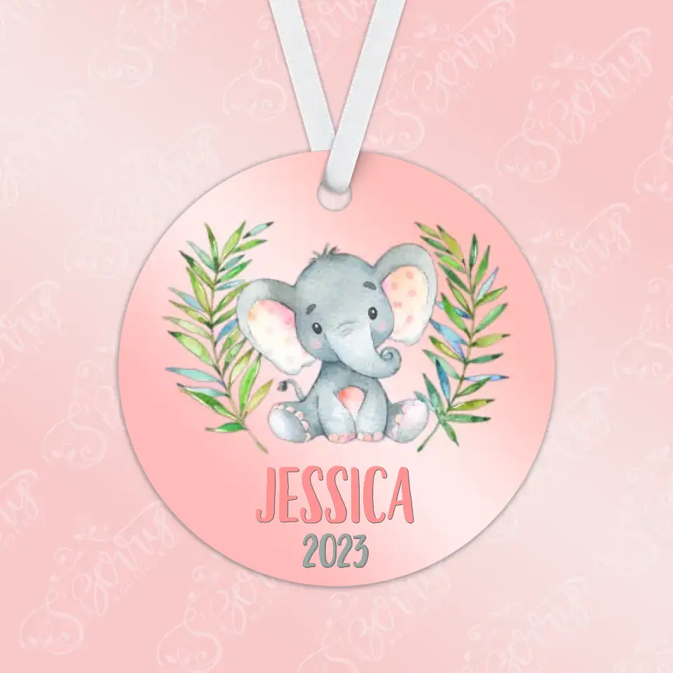 Elephant Christmas Ornament | Pink | Girl | 2023 | Personalized
