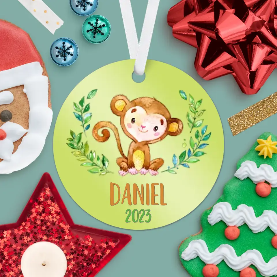 Monkey Christmas Ornament | Green | Boy | 2023 | Personalized
