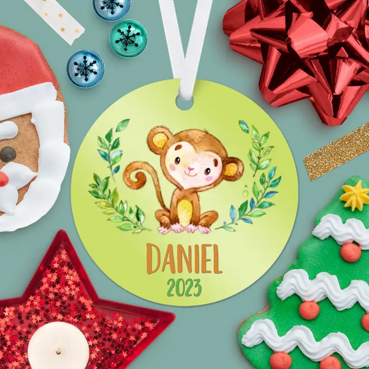Monkey Christmas Ornament | Green | Boy | 2023 | Personalized | S'Berry Boutique