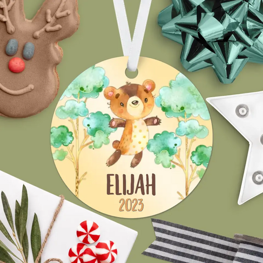 Bear Christmas Ornament | Yellow | Boy | 2023 | Personalized | S'Berry Boutique