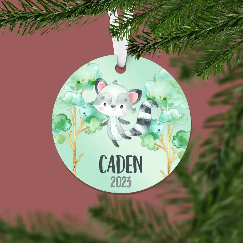 Raccoon Christmas Ornament | Green | Boy | 2023 | Personalized