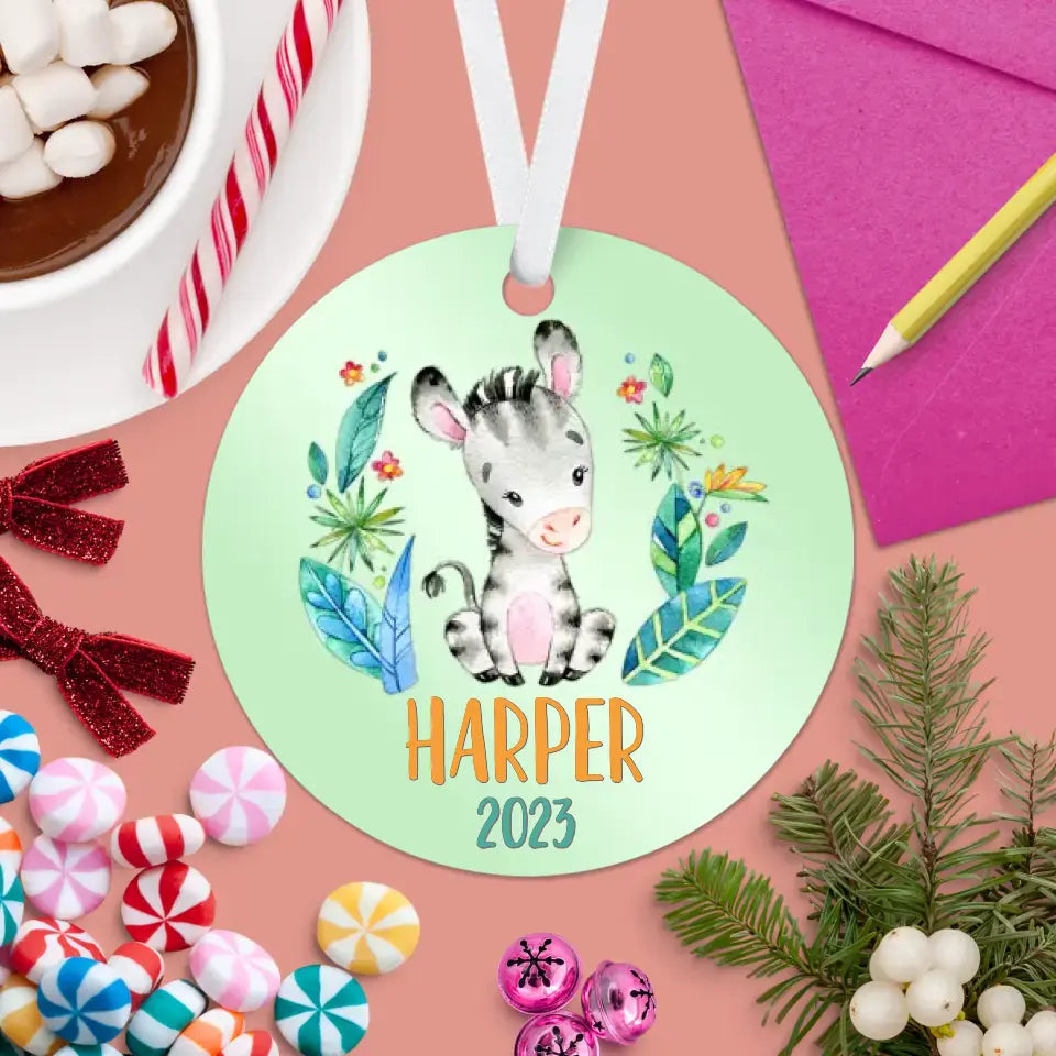Zebra Christmas Ornament | Green | Girl | Boy | 2023 | Personalized