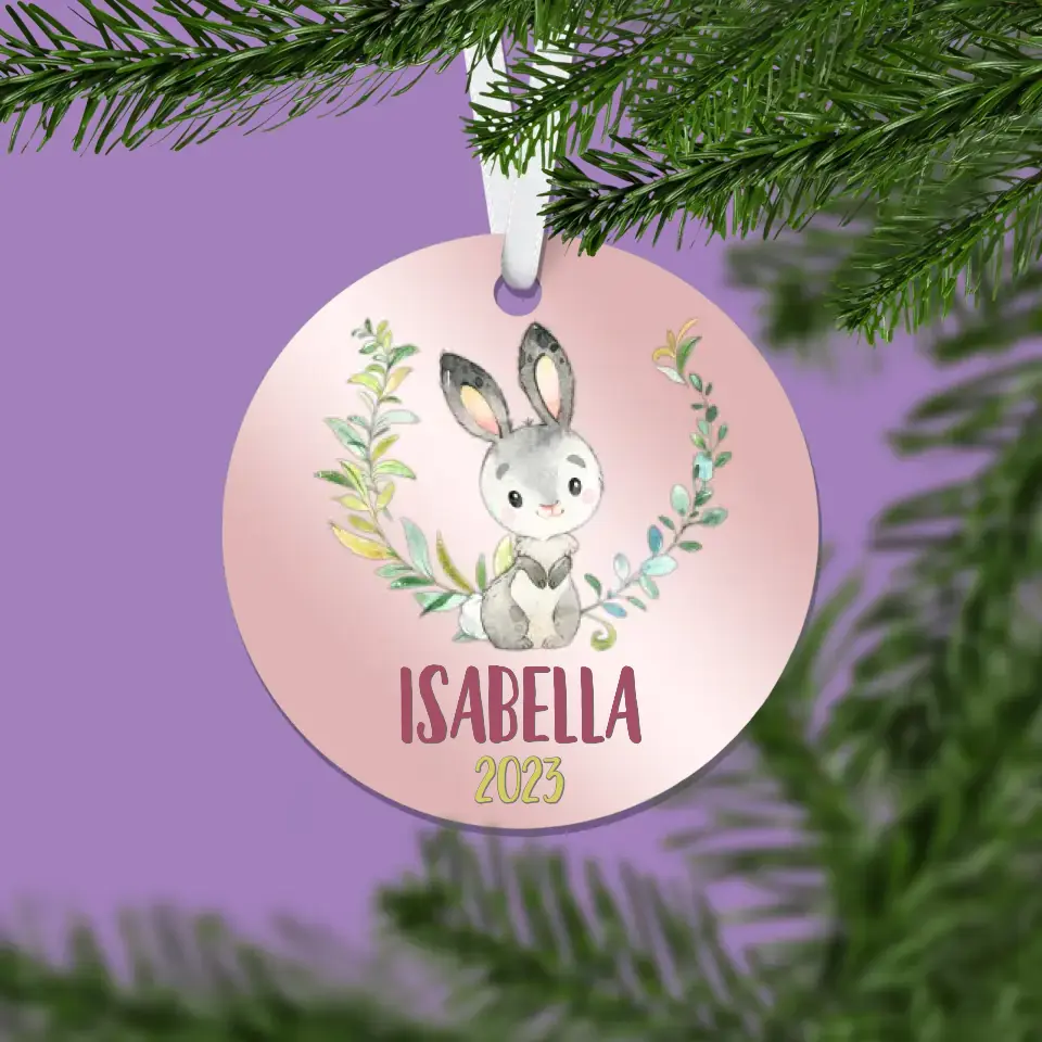 Rabbit Christmas Ornament | Pink | Girl | 2023 | Personalized