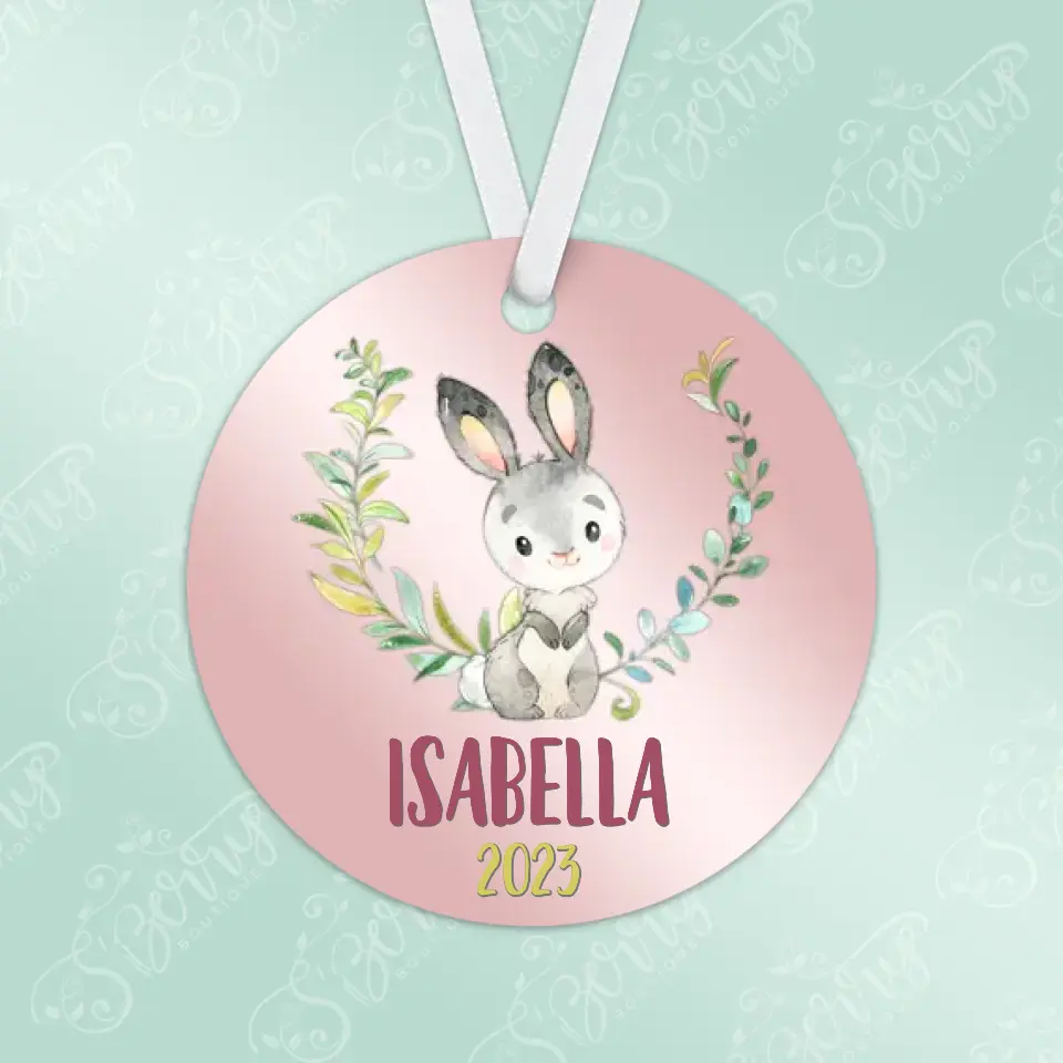 Rabbit Christmas Ornament | Pink | Girl | 2023 | Personalized | S'Berry Boutique