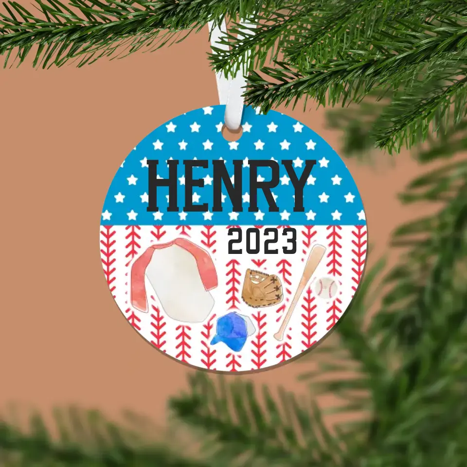 Baseball Christmas Ornament | Red White & Blue | Sports Team | 2023 | Personalized | S'Berry Boutique